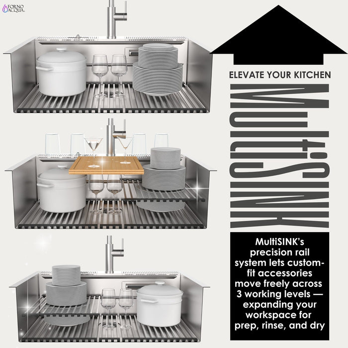 FORNO ACQUA MultiSINK kit with Integrated Waterfall Rinsing and Glass Washing Station.  Includes Chef Faucet and Accessories.