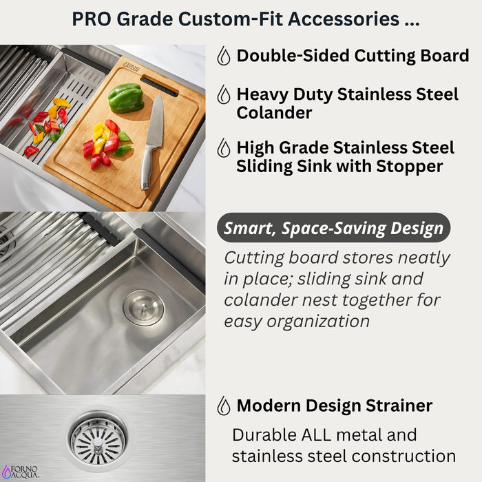 FORNO ACQUA 45 in. Undermount 3-Level Workstation MultiSINK with Custom-Fit Accessories