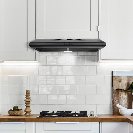 Cosmo 30 in. Delta Collection Ducted Under Cabinet Range Hood, Button Controls, Reusable Filters, LED Lights in Matte Black - COS-5MU30-BK
