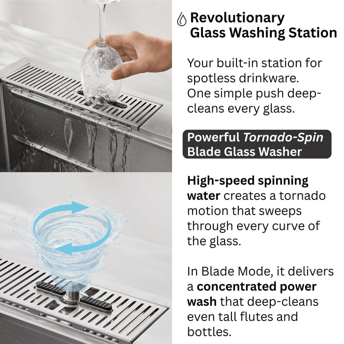 FORNO ACQUA 33 in. Drop-In/Undermount 3-Level Workstation Sink with Faucet, Waterfall & Glass Rinser