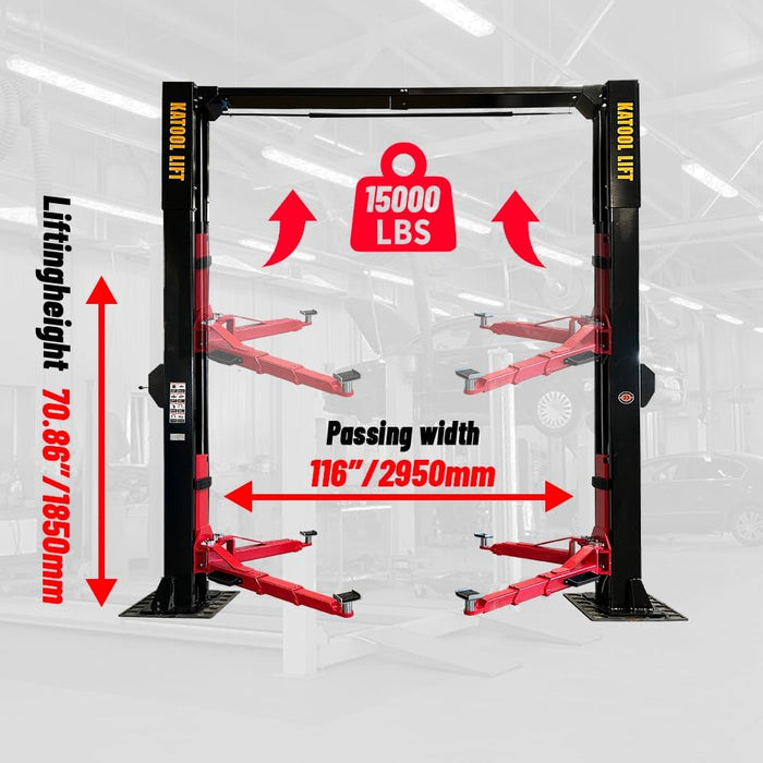 Katool KT-M150D 15,000 lb Two-Post Car Lift — Heavy-Duty Commercial Lift