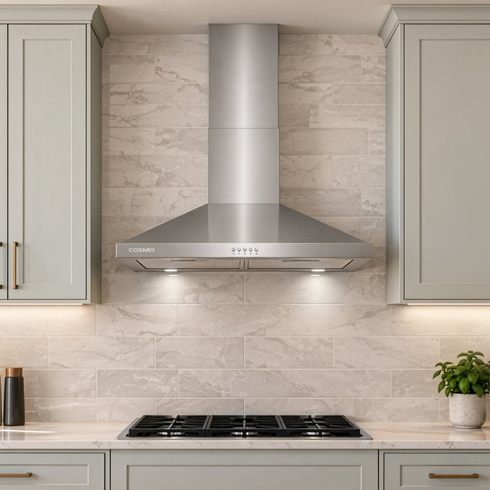 Cosmo 30 in. Ducted Wall Mount Range Hood in Stainless Steel with LED Lighting and Reusable Filters - COS-63024P