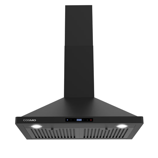 Cosmo 30 in. Vista Collection 380 CFM Ducted Wall Mount Range Hood, Touch Controls, LED Lights, Matte Black - COS-63175S-BK