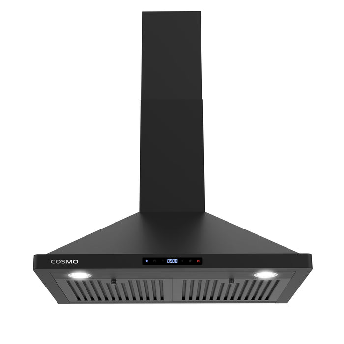 Cosmo 30 in. Vista Collection 380 CFM Ducted Wall Mount Range Hood, Touch Controls, LED Lights, Matte Black - COS-63175S-BK