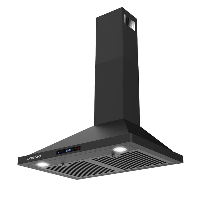 Cosmo 30 in. Vista Collection 380 CFM Ducted Wall Mount Range Hood, Touch Controls, LED Lights, Matte Black - COS-63175S-BK
