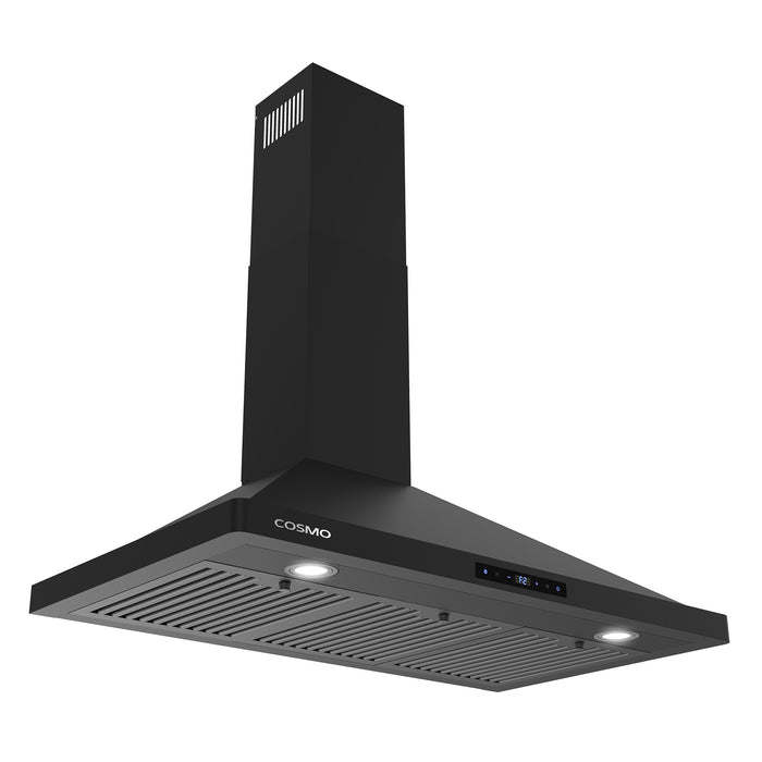 Cosmo 36 in. Vista Collection 380 CFM Ducted Wall Mount Range Hood, Touch Controls, LED Lights, Matte Black - COS-63190S-BK