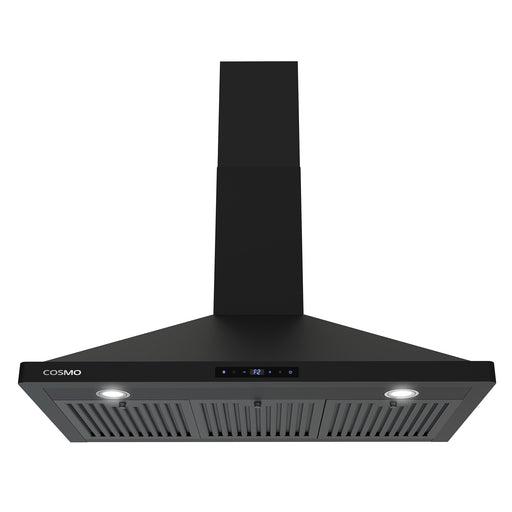 Cosmo 36 in. Vista Collection 380 CFM Ducted Wall Mount Range Hood, Touch Controls, LED Lights, Matte Black - COS-63190S-BK