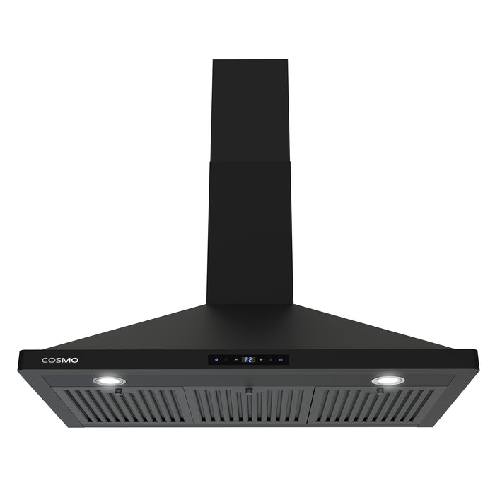 Cosmo 36 in. Vista Collection 380 CFM Ducted Wall Mount Range Hood, Touch Controls, LED Lights, Matte Black - COS-63190S-BK