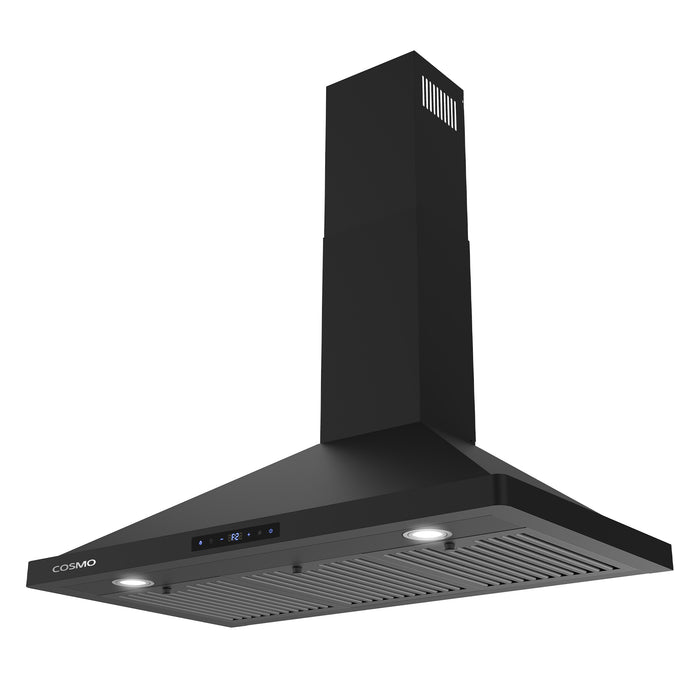 Cosmo 36 in. Vista Collection 380 CFM Ducted Wall Mount Range Hood, Touch Controls, LED Lights, Matte Black - COS-63190S-BK
