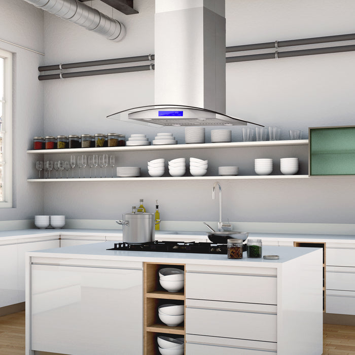 Cosmo 30 in. Ducted Island Range Hood in Stainless Steel with LED Lighting and Permanent Filters - COS-668ICS750