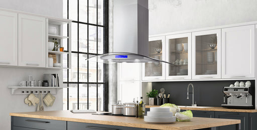 Cosmo 36" Stainless Steel Island Range Hood with Digital Touch Controls, Glass Canopy - COS-668ICS900