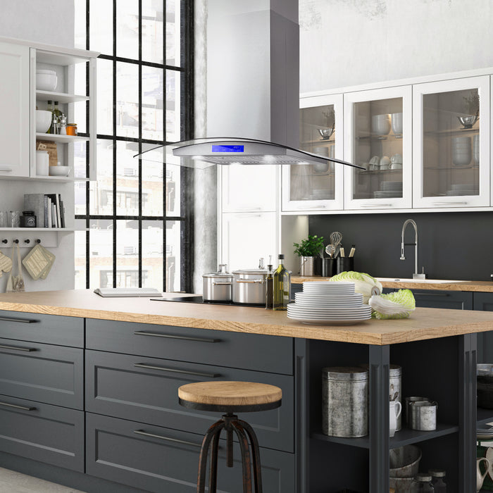 Cosmo 36" Stainless Steel Island Range Hood with Digital Touch Controls, Glass Canopy - COS-668ICS900