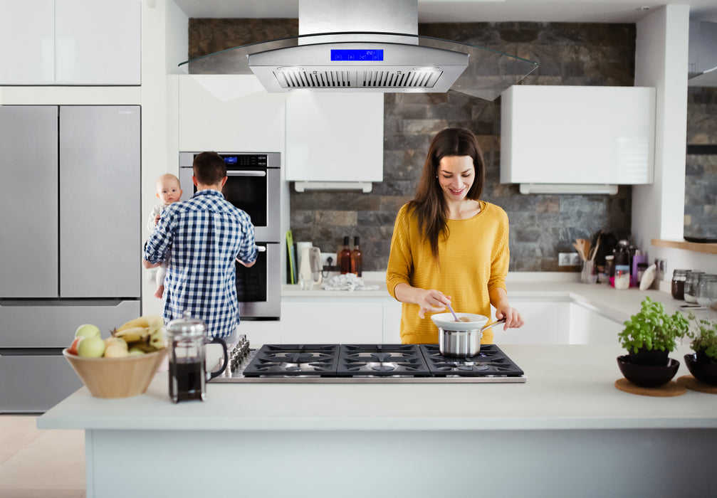 Cosmo 36" Stainless Steel Island Range Hood with Digital Touch Controls, Glass Canopy - COS-668ICS900