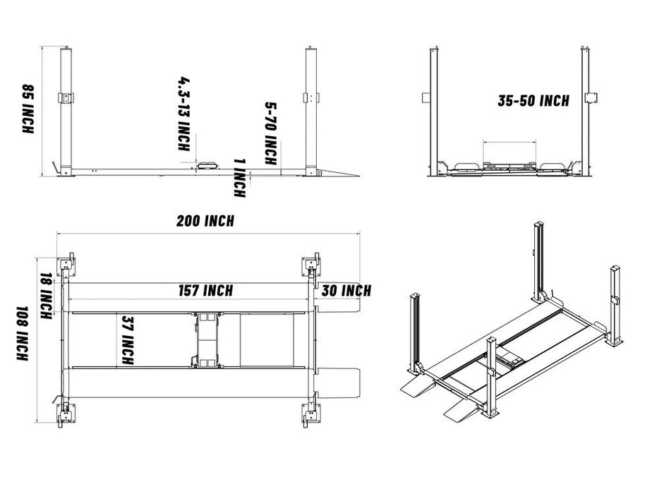 Katool KT-4H850 8,500 lb Four-Post Car Lift — Heavy-Duty Garage & Storage Lift