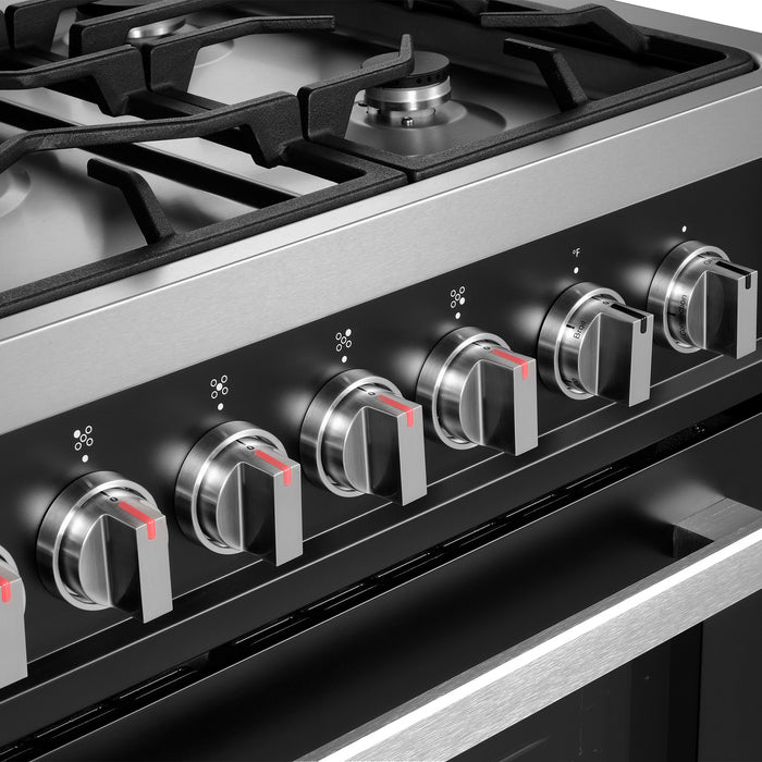Cosmo 36 in. Nebula Collection 4.4 cu. ft. Gas Range, 5 Burners, Rapid Convection Oven, Cast Iron Grates in Matte Black - COS-965AGC-BKS