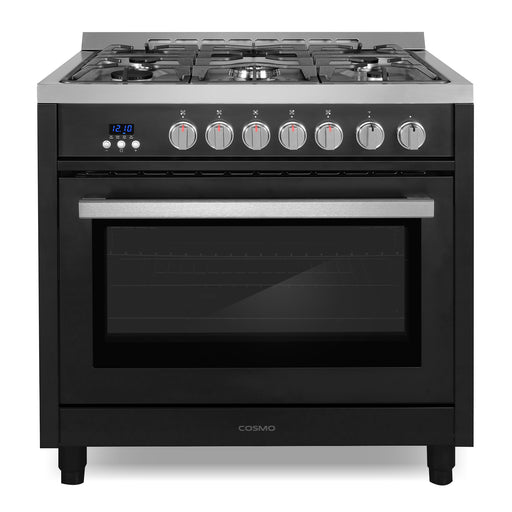 Cosmo 36 in. Nebula Collection 4.4 cu. ft. Gas Range, 5 Burners, Rapid Convection Oven, Cast Iron Grates in Matte Black - COS-965AGFC-BKS