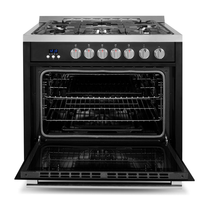 Cosmo 36 in. Nebula Collection 4.4 cu. ft. Gas Range, 5 Burners, Rapid Convection Oven, Cast Iron Grates in Matte Black - COS-965AGFC-BKS