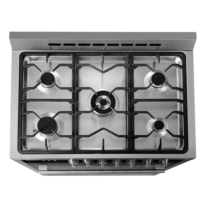 Cosmo 36 in. Nebula Collection 4.4 cu. ft. Gas Range, 5 Burners, Rapid Convection Oven, Cast Iron Grates in Matte Black - COS-965AGFC-BKS