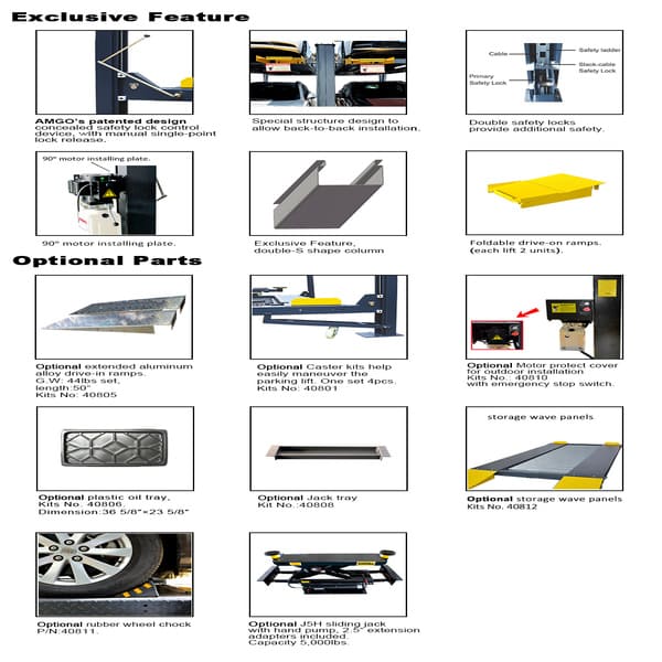 AMGO 407-P 4-Post Car Lift – Compact Space-Saver Design - detailed images