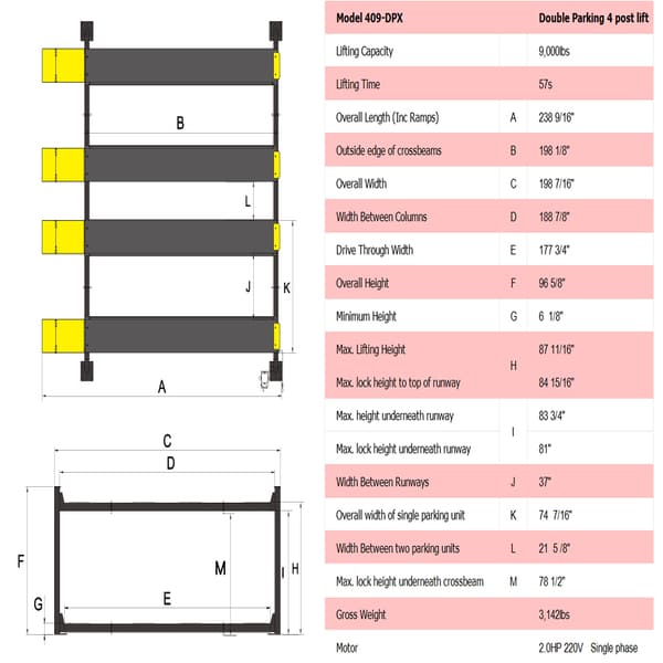 AMGO 409-DPX High-Clearance Car Lift for SUVs & Trucks product specifications