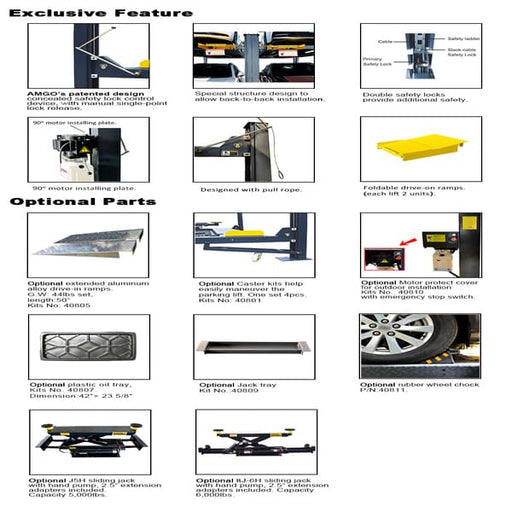 AMGO 409-HP 9000lb SUV & Truck 4-Post Parking Lift - detailed images