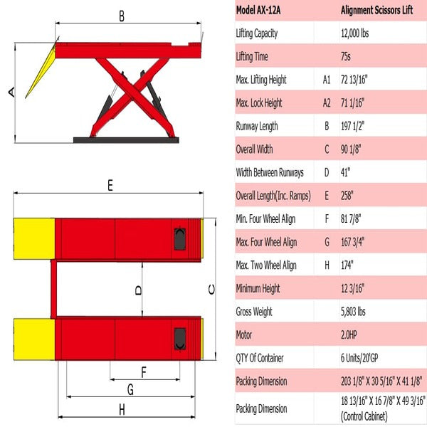 AMGO AX-12A 12,000 lb Alignment Scissor Lift specifications