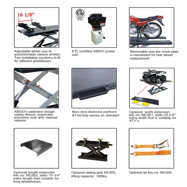 AMGO MC-1200 Motorcycle Lift – 1200 lb ATV Jack detailed images