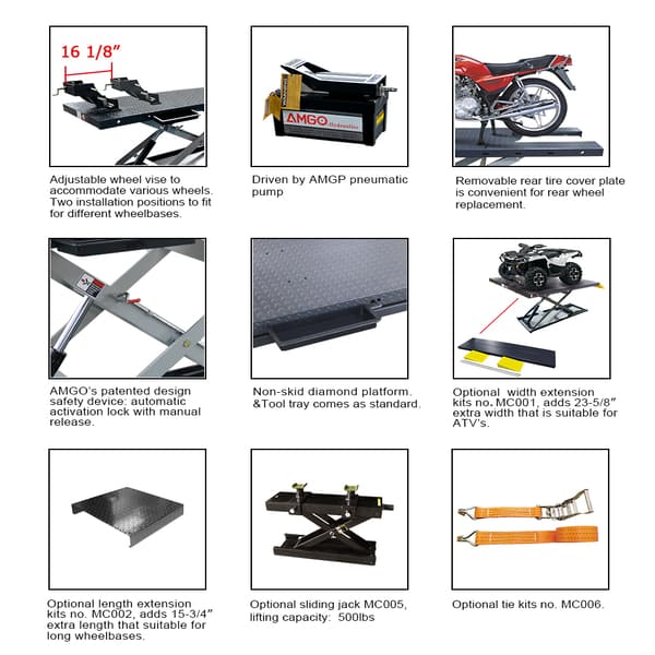 AMGO MC-1200P Pneumatic Motorcycle & ATV Lift Table detailed images