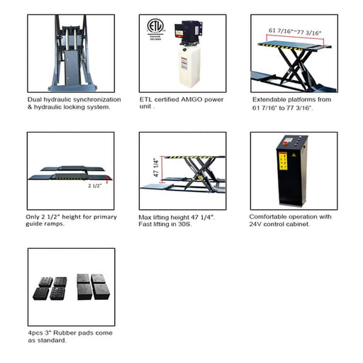 AMGO MRL09 9,000 lb Mid-Rise Scissor Service Lift detailed images