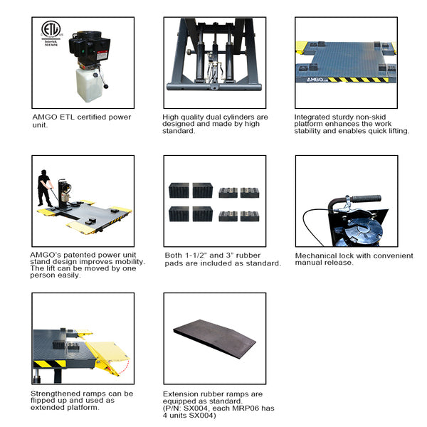 AMGO MRP06 Portable Mid Rise Car Lift 6,000 lb Cap detailed images