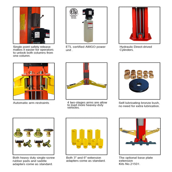 AMGO OH-15 Heavy Duty 2-Post Truck Lift – 15K lbs detailed images