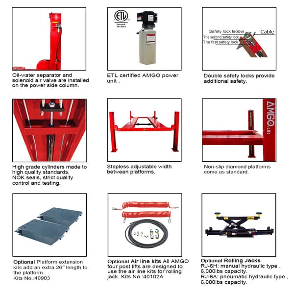 AMGO PRO-12 4-Post Lift – 12,000lb Vehicle Capacity full detailed images