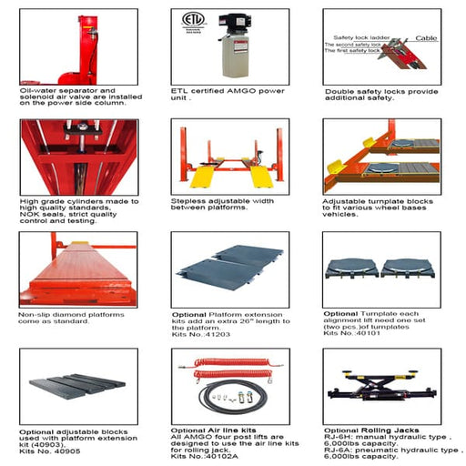 AMGO PRO-12ASX Alignment Lift | 12K lb 4 Post Car Lift detailed images