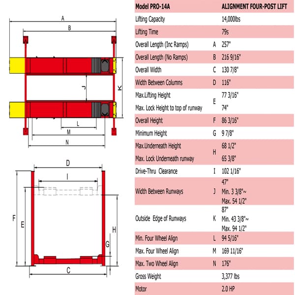 AMGO PRO-14A Alignment Lift 4 Post | 14,000 lb Capacity full specs