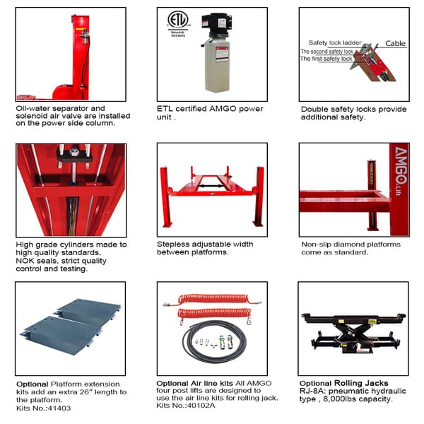 AMGO PRO-14E Extended Four Post Car Lift 14,000lb detailed images