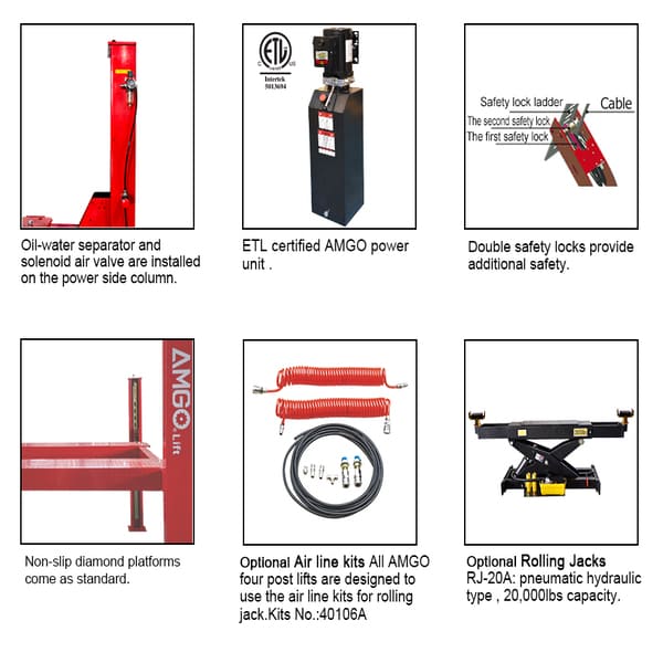 AMGO PRO-30E Heavy-Duty Extra Long Four Post Lift detailed images