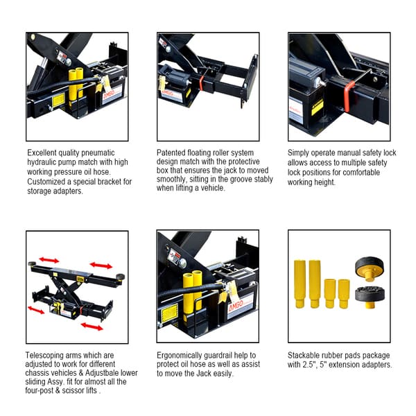 AMGO RJ-8A Rolling Jack – 8,000 lb Pneumatic Lift detailed images