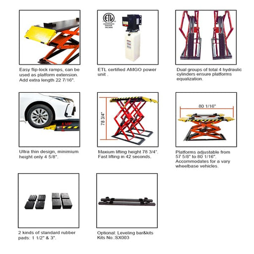 AMGO XL-7 7,000 lb Low Profile Scissor Car Lift detailed images