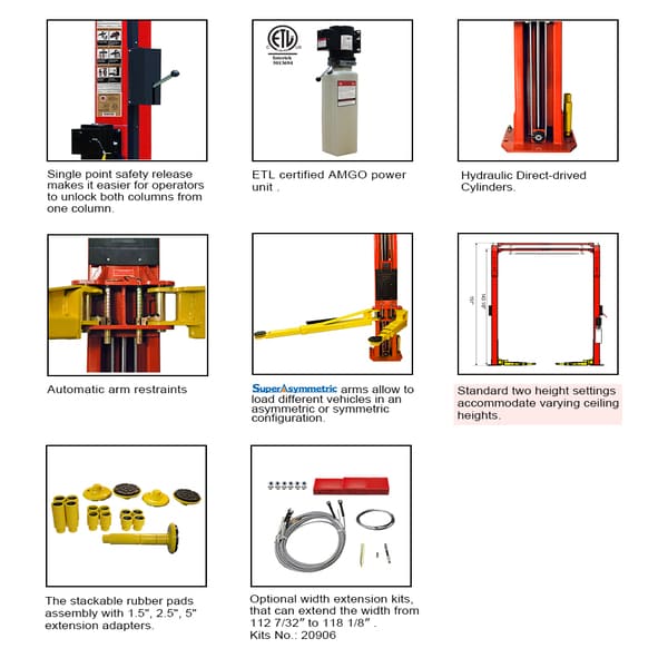AMGO OH-10 Two Post Lift | 10,000 lb ALI Certified Lift detailed images