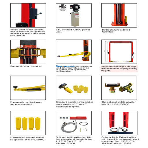 AMGO OH-9 Overhead Car Lift | 9,000 lb Adjustable Lift full detailed images