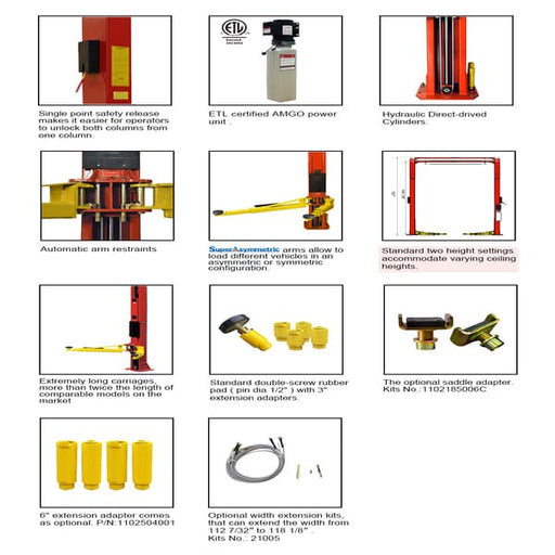 AMGO OHX-10H 10K High-Rise 2-Post Car Lift 14ft Max detailed images