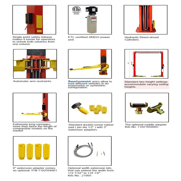 AMGO OHX-10H 10K High-Rise 2-Post Car Lift 14ft Max detailed images