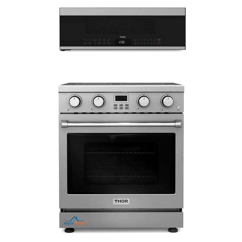 Thor Kitchen 2-Piece Appliance Package - 30-Inch Electric Range and Over-the-Range Microwave & Vent Hood in Stainless Steel