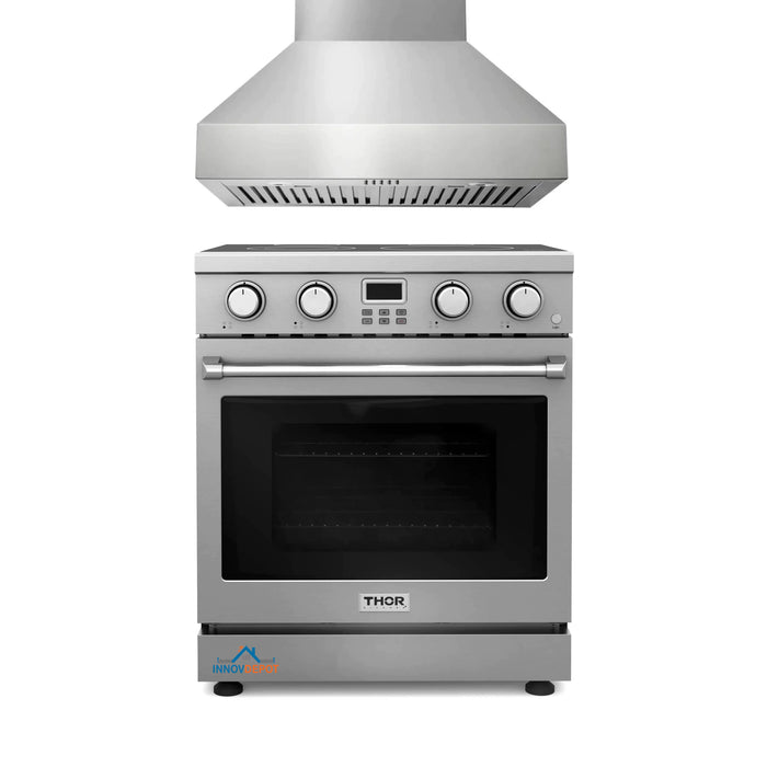 Thor Kitchen 2-Piece Appliance Package - 30-Inch Electric Range and Pro-Style Wall Mount Range Hood in Stainless Steel