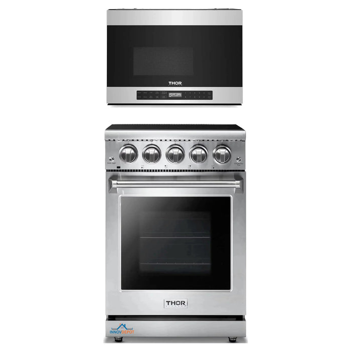 Thor Kitchen 2-Piece Appliance Package - 24-Inch Electric Range and Over-the-Range Microwave & Vent Hood in Stainless Steel