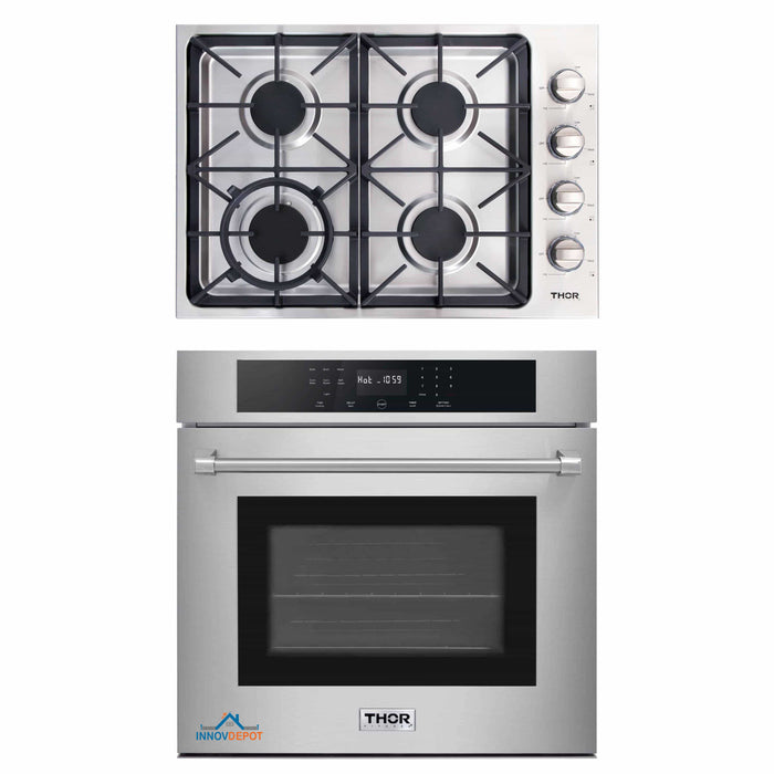 Thor Kitchen 2-Piece Pro Appliance Package - 30-Inch Gas Cooktop & Electric Wall Oven in Stainless Steel