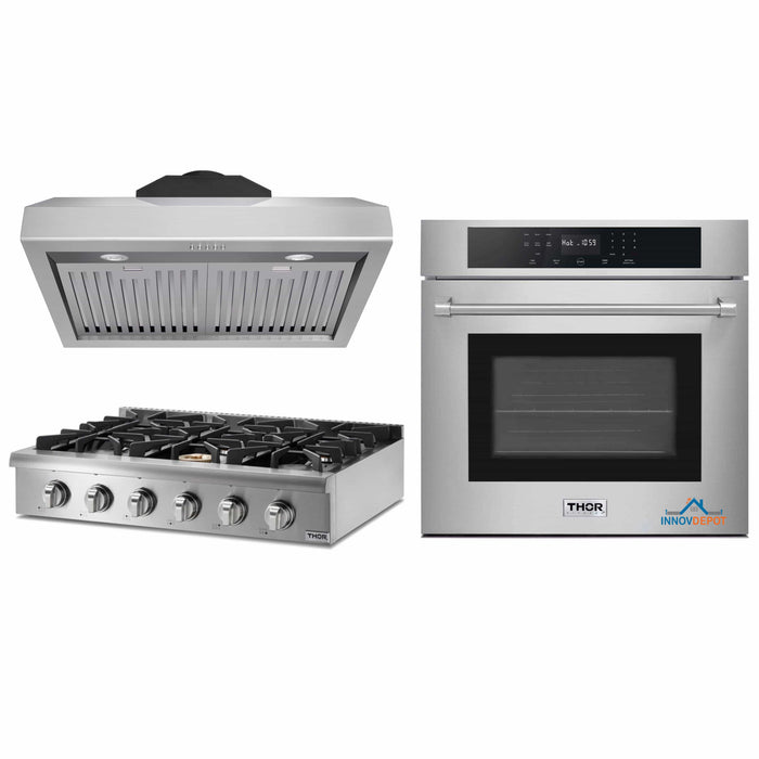 Thor Kitchen 3-Piece Pro Appliance Package - 36-Inch Rangetop, Electric Wall Oven & Under Cabinet Hood in Stainless Steel