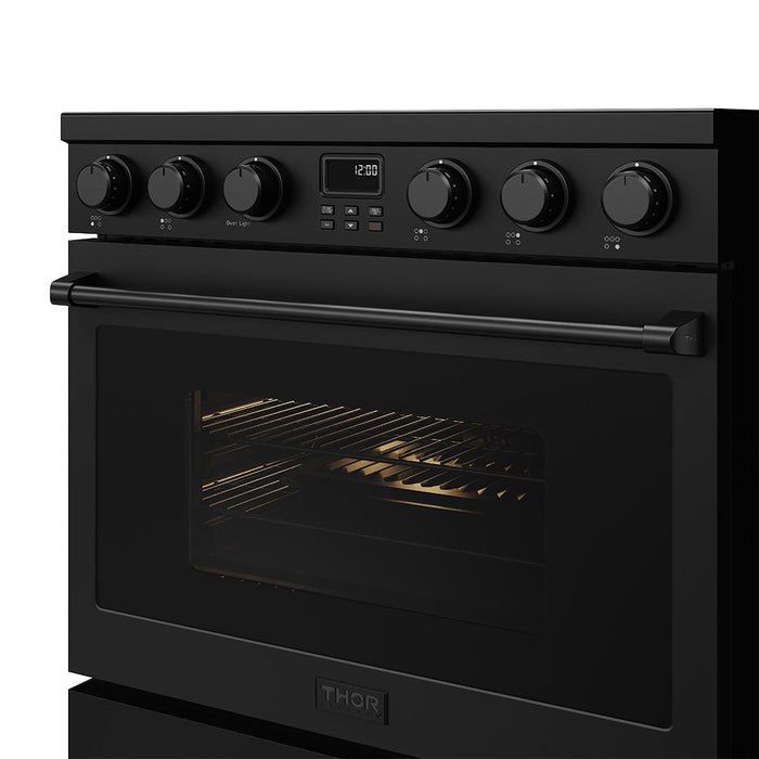 Thor Kitchen 36 inch Professional Electrical Range in Black - front right side closed 2