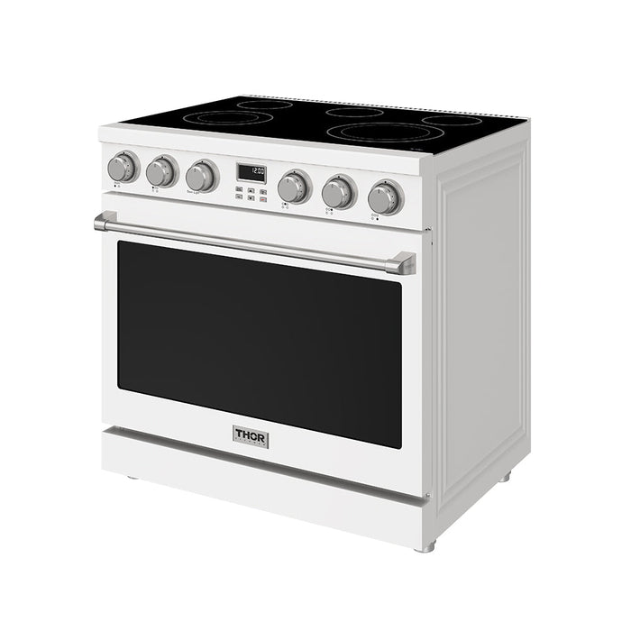 Thor Kitchen 36 Inch Electric Range in White - Contemporary Professional - front right side closed 2