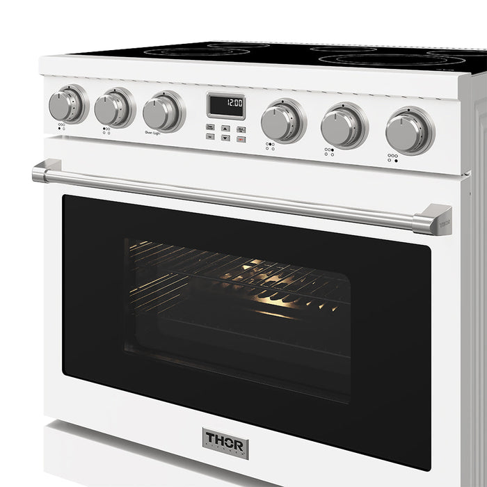 Thor Kitchen 36 Inch Electric Range in White - Contemporary Professional - front right side closed